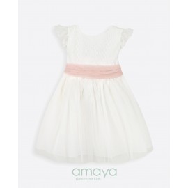 Vestido ceremonia crudo y rosa de Amaya Fashion For Kids